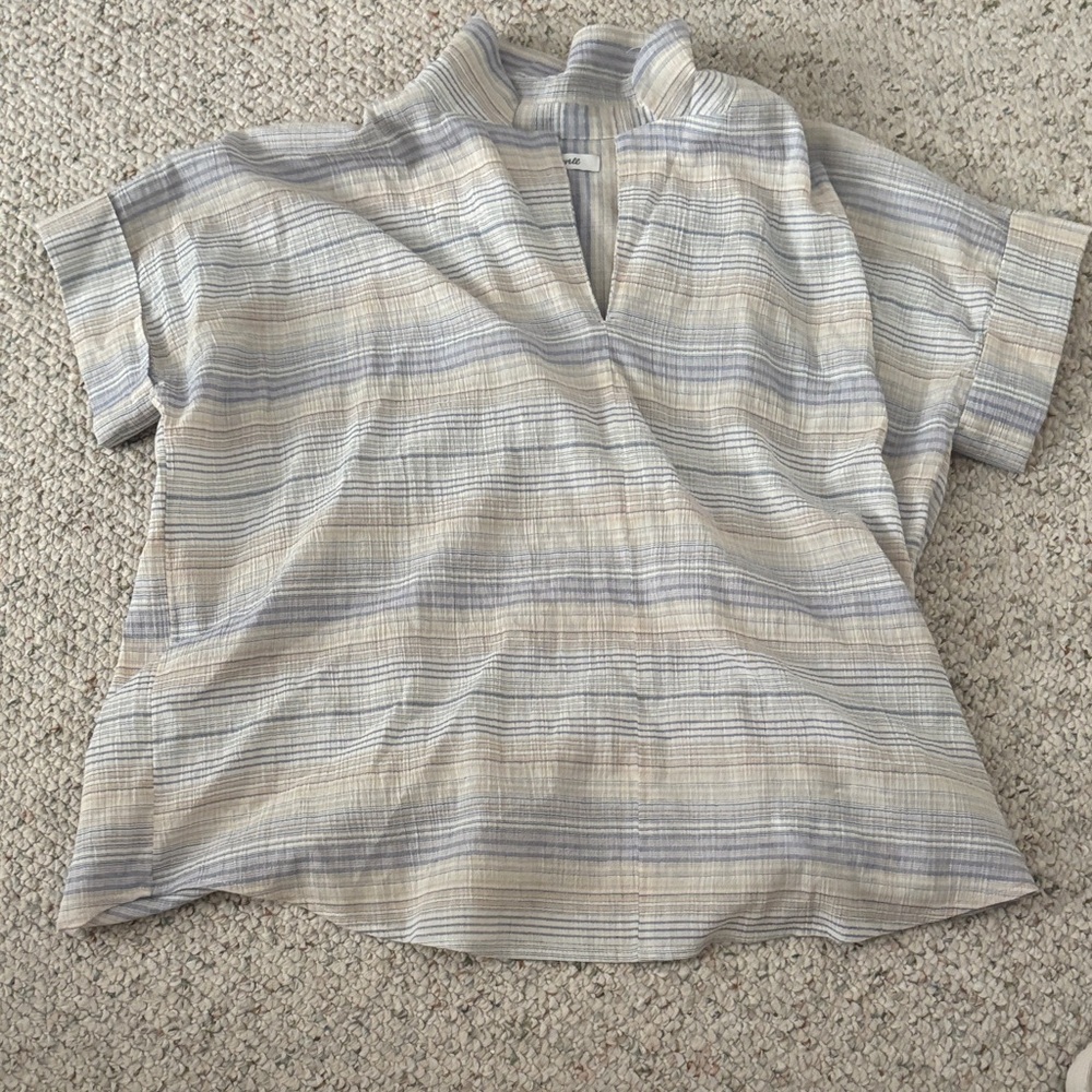 Madewell Beige and Gray Striped Blouse
